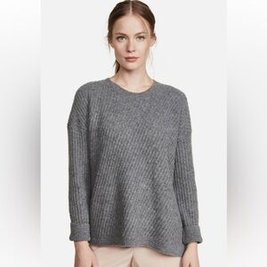 VINCE Wool Side Slit Charcoal Ribbed Crew Neck Sweater
